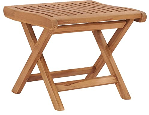 LAPOOH Klappbarer Fußhocker 46,5×49×41,5 cm Massivholz Teak, Klapphocker, Gartenhocker, Fusshocker Klappbar Outdoor, Sitzhocker Outdoor, Balkon Hocker, Fusshocker Garten