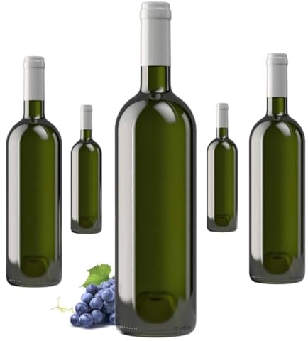 Bottiglia bordolese vuota 750 ml per vino 40PZ - Bottiglia di alta qualità in vetro duro MADE IN ITALY adatta per tappi in sughero o in plastica alettati - Confezione da 20 pz COLORE UVAG