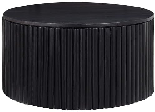 Beliani Couchtisch mit Stauraum Mango Holz schwarz rund ⌀ 70 cm modern Kirkwood