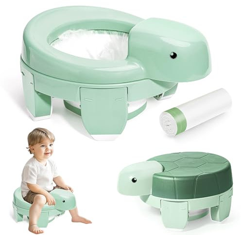FALUCKYY Travel Potty for Toddlers 4 in 1 Portable Potty Reusable Carry Potty Travel Foldable Potty Training Toilet Seat with 20pcs Storage Bags (Green)