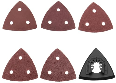 VGOL 100 Stück Dreieck-Schleifpapier und eine dreieckige Schleifschale, Dreieck-Schleifpapier, 80 x 80 mm, Körnung 40/60/80/120/180, Schnellwechsel-Schleifpapier, kompatibel mit Dewalt