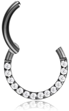 Lantine 16g Septum-Piercing Schwarz Scharnier-Segment-Clicker Daith Piercing CZ+Chirurgenstahl Conch 10mm