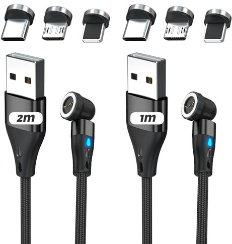 Wonvify Kabel 360 ° Schnellladegerät, Ultra magnetisch, [1 m + 2 m] 3-in-1-Kabel, USB-C-Kabel, magnetisch, Universal, für Micro-USB/Typ C/Linght-ing, für i-phone Samsung Xiaomi