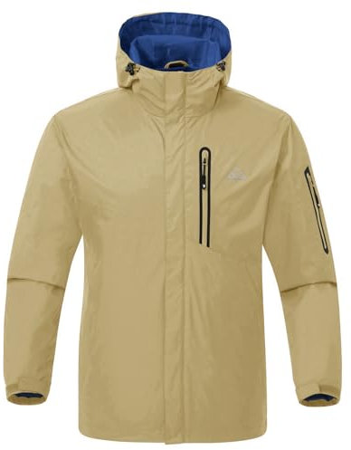 Rdruko Regenjacke Herren Wasserdicht Windbreaker Atmungsaktiv Freizeitjacke Fahrrad Regenmantel mit Kapuze Leichte Functionsjacke für Wandern Laufen Camping Outdoor (Khaki, L)