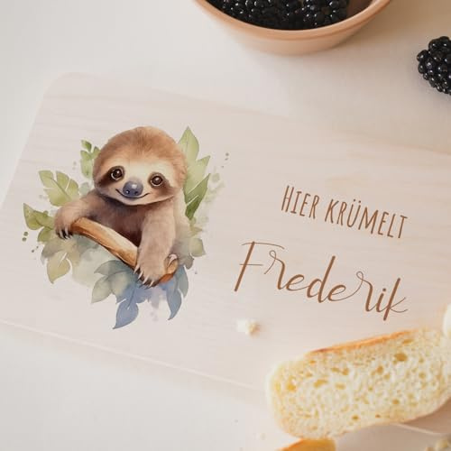 Frühstücksbrettchen personalisiert Faultier, Holz Frühstücksbrettchen Kinder, Frühstücksbrettchen mit Motiv, Babygeschenke, Geschenk 1. Geburtstag
