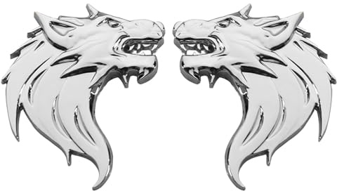 Adesivo in metallo a forma di testa di lupo, decorazione per auto, 3D, emblema di lupo, riflettente, decorazione per moto (argento)