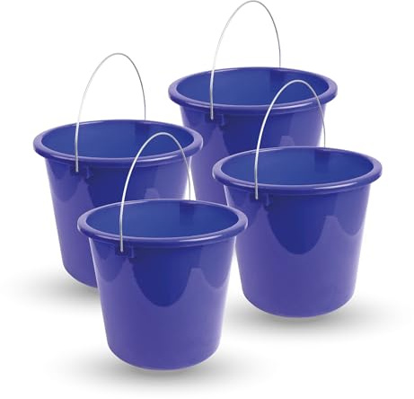 Bucket (4 Pieces) Household Bucket, 5 Litres, in Various Colours, Cleaning Bucket Made of Sturdy Plastic, Food-Safe, BPA-Free, Made in EU (Dark Blue)