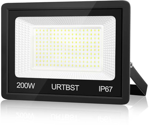 URTBST Focos LED Exterior 200W,20000LM Foco LED Exterior IP67 Impermeable Proyector LED Exterior,7000K Super Brillante Blanco Frío Foco Proyector LED,Foco LED para Garaje,Gardín,Fábrica,Patio