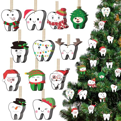 Vercraft Weihnachtszähne, 36 Stück, Holz, Hängender Schmuck, Weihnachten, Zahnarzt-Weihnachten
