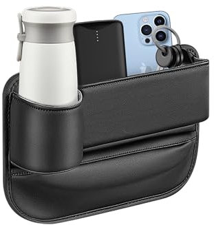 JXCTNNU Car Seat Gap Filler Organizer Car Seat Storage Box with Cup Holder 2 in 1 Front Seat Car Leather Gap Bag with USB Charge Hole for Wallets Phones Keys Cards Sunglasses (Driver's side)