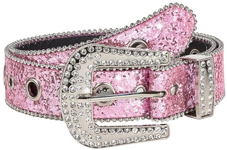 Damen Glänzender Taillengürtel mit Kristall Strass - Western Bling Nietenledergürtel für Cowgirl & Cowboy Jeans Hosen & Kleider Mode Gürtel (Rosa)