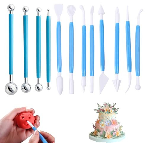Fondant Tools,12PCS Cake Decorating Tools,Various Sizes Cake Tools for Fondant Cake Decorating Clay Flower Sugarcraft Ball Model DIY Tool,Blue Fondant Icing Cake Modeling Tools