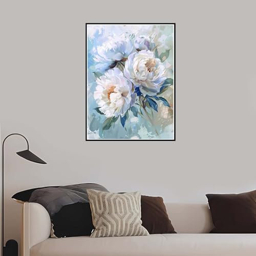 Malen Nach Zahlen Erwachsene Blumen, Malen Nach Zahlen Weiß paint by numbers DIY Handgemalt Ölgemälde Bastelset für Anfänger kinder kreativ Frauen Geschenk, Wohnzimmer Deko 90x120 cm mit Rahmen-DK741