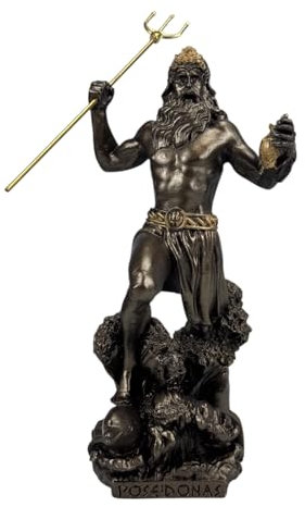 Poseidon Griechischer Gott des Meeres, Neptun, Bronzefarben, Statue, Skulptur, 18 cm