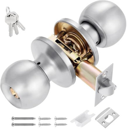 Poignée De Porte Ronde Bouton De Porte À Boule Boutons De Porte D'entrée Ronde Bouton Serrure Verrouillage Porte Bouton De Porte Avec Serrure Et Clé (A)