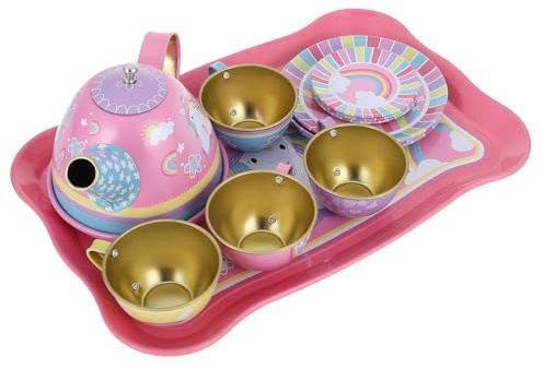 HEMOTON Service À Thé Enfant Licorne Théière Jouet Enfant Jeu D’Imitation pour Enfants Dinette 3 Ans Plateau 1 Théière 4 Grandes Soucoupes 4 Petites Soucoupes 4 Tasses