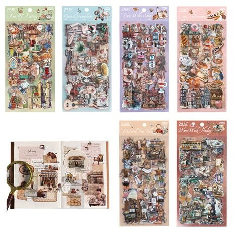 YZROHYI 36 Blatt Vintage Sticker Scrapbook,Journaling Sticker Aesthetic,Aufkleber Scrapbooking Kinder,Scrapbooking Zubehör Set,Handyhülle Stickers Laptop,Bastelpapier Retro,Fotoalbum Stickers