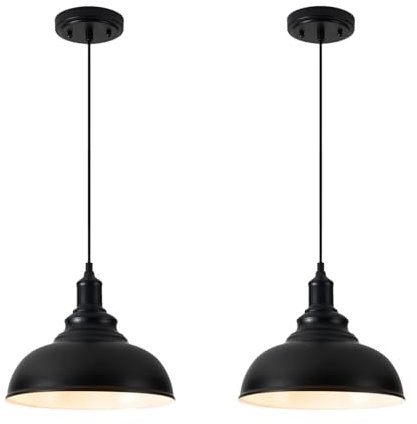 Bammare 2er-Pack Pendelleuchte, Schwarze Deckenleuchte im Industriestil, Deckenleuchte mit Metallmaterial, Kronleuchter mit E27-Sockel für Flure Wohninseln