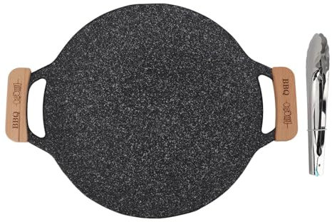 Gsycle Korean BBQ Grill Pan, Metal Nonstick Grill Barbecue Plate Round Griddle Pan Circular Frying Pan for Outdoor Camping (M 10 Inch 121 Outlet Holes)