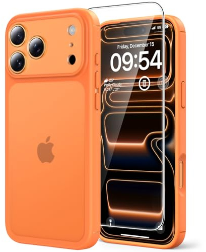 TAURI für iPhone 17 Pro Hülle 6,3 mit Schutzfolie - Matt Cosmic Orange | Vollständiger Kameraschutz, Schutz nach Militärstandard, [Anti-Vergilbung] Stoßfest Transparent Handyhülle