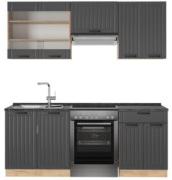 Vicco Küchenzeile Fame-Line, Dunkelgrau, 200 cm ohne Arbeitsplatte
