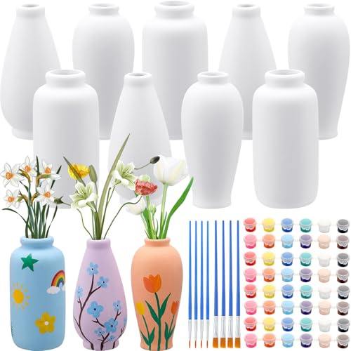 SiliFine 12 Pcs DIY Ceramic Vases Paint Your Own Vases Kit White Ceramic Flower Vase Bulk for Adult Porcelain Painting Decorating Art Supplies Home Decor (Fashion Style)