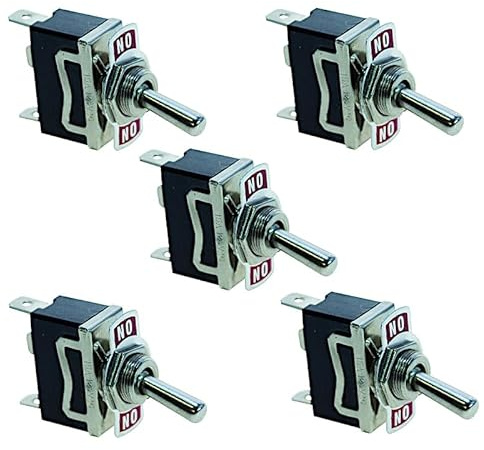 Kit 5 Pezzi Interruttore Deviatore a Leva ON-ON 15A 250V, Deviatore da Pannello 2 Posizioni 3 Pin con Terminali Faston 6.3mm, Professionale per Auto, Nautica e Fai-da-te (12V/220V)