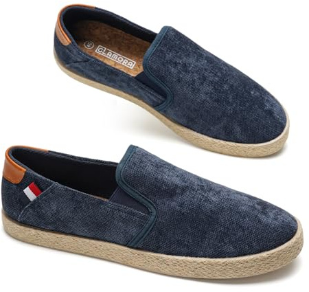 GLAMORA Scarpe Slip On Uomo in Tela, Mocassini Estivi Traspiranti Senza Lacci, Scarpe Casual Leggere con Elastici Laterali, Suola in Gomma Antiscivolo, Stile Corda