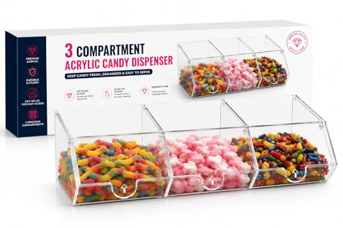 Pick N Mix Sweet Acrylic Dispenser Display Stacking Bin Holder – Medium – 3 Compartment