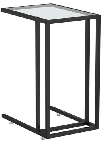 KPWENFBSL Mesa auxiliar para ordenador de cristal, mesa auxiliar pequeña, mesa auxiliar para sofá, mesa de café transparente, para salón, dormitorio, mesa de oficina, diseño moderno, vidrio templado