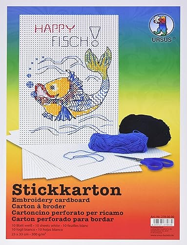Ursus 2780000 - Stickkarton, ca. 23 x 33 cm, 300 g/qm, 10 Blatt, aus weißem Fotokarton, unbedruckt, ideal für die ersten Strickversuche