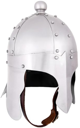 Battle-Merchant König Arthur Helm mit Lederinlet, aus 1,2 mm Stahl | Keltischer Spangenhelm, Dekorativ, Mittelalter, für Reenactment, LARP & Fantasy Cosplay