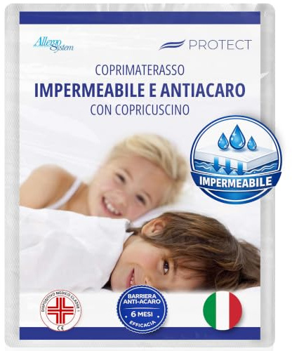 Allergosystem Set Coprimaterasso Singolo Impermeabile Antiacaro con Cerniera 80x190x20cm e Copricuscino Impermeabile Anallergico 50x80cm - Dispositivo Medico MADE IN ITALY - Linea Protect
