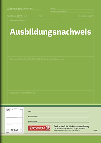 Doppelpack BRUNNEN (Ausbildungsnachweisheft, A4, 28 Blatt) grün, Heftform, Wahl zwischen Wochen- und Monatsberichten