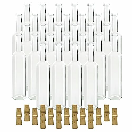 gouveo Set 30 bottiglie in vetro 500 ml Bordolesi trasparenti con tappo in sughero (SK) - Bottiglia vuota 0,5 l da riempire - Bottiglia in vetro per liquore, grappa, olio, aceto