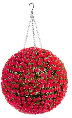 Best Artificial 38cm Red Rose Topiary Hanging Flwer Ball **Fully Assembled**