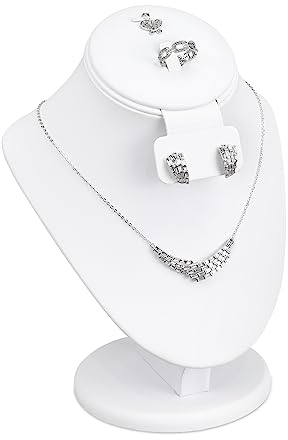 MOOCA Schmuckbüste aus Kunstleder, für Halsketten, Ohrringe, Ringe, Weiß