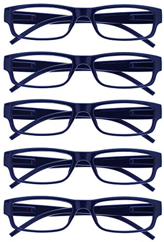 The Reading Glasses Company OPULIZE ACE Lesebrille für Damen und Herren - 5er-Pack - Schmaler Rechteckiger Rahmen - Komfort Federscharniere - Kratzfest - Blau +1.00