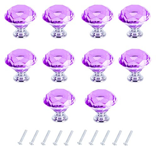 PETITES ECREVISSES 10 pcs 40mm Kristall Türgriff, Transparent Diamant Form Kristall SchrankKnöpfe Möbelknöpfe Möbelgriffe Schrankgriffe Mit schrauben (Violett)