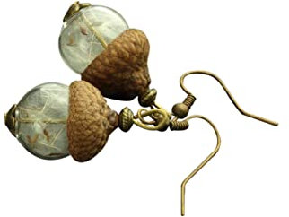 Echte Pusteblume im Eichelhütchen Glasperle Ohrringe bronze silber golden Juvelato