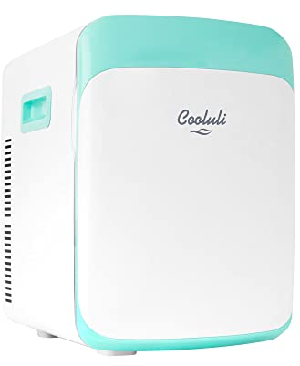 Cooluli 15L Mini Fridge for Bedroom - Car, Office Desk & College Dorm Room - 12V Portable Cooler & Warmer for Food, Drinks, Skincare, Beauty, Makeup & Cosmetics - AC/DC Small Refrigerator (Turquoise)