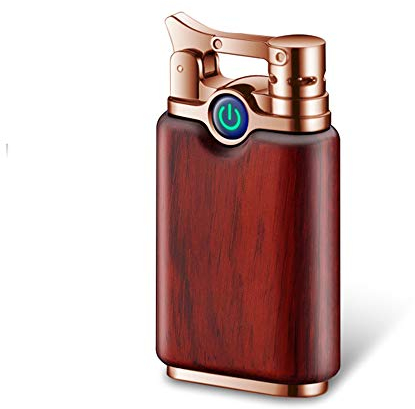 KUGUAN Briquet Double Arc Rechargeable Sans Flamme - Coupe-Vent Portable en Bois de Santal pour Cigarette - Plasma (Rosewood-Gold)