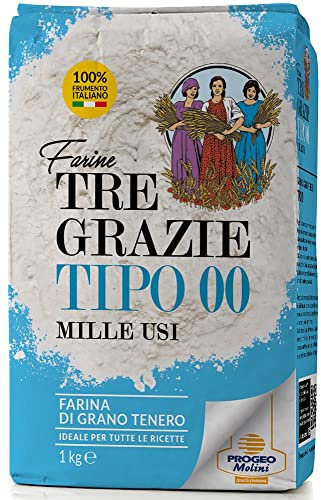 Tre Grazie - Premium Italian Plain Wheat Flour (1Kg) | Type 00 | Made in Italy | 100% Italian Wheat | Ideal for Bread & Bakery | Perfect for various recipes