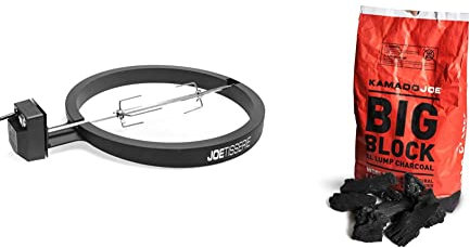 Kamado Joe KJ-TISSERIEUK Classic Joe JoeTisserie & XL Natural Reusable Lump Charcoal for BBQ, Smoking, Grilling. Long Life Up to 18 Hours, 9.1kg ,Pack of 1