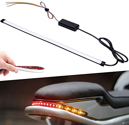JMTBNO Barre de Feu Arrière Clignotant Moto 28 cm 108 LED - bande led 12v Universel Flexible - Voyant D'assistance au Freinage Par LED moto (Rouge + Ambre)