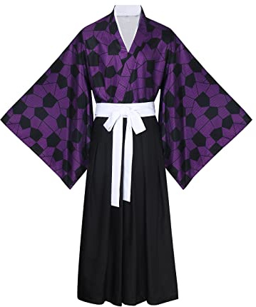 LINKOM Anime Demon Kokushibou Cosplay Kostüm Kimono Outfits Uniform Set für Herren Jungen Halloween Party