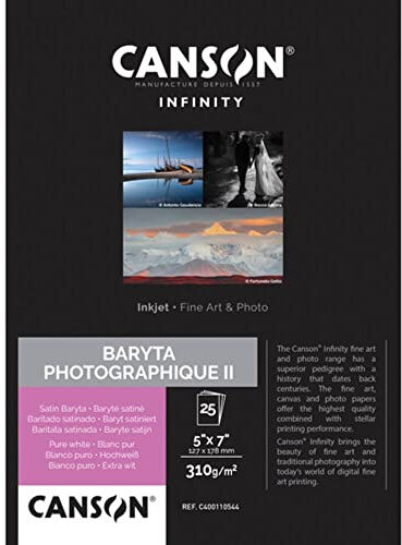 CANSON INFINITY BARYTA PHOTOGRAPHIQUE II 310, C400110544, Digital Fine Art Papier, MAßE 12,7cm X 17,8cm, 25 Blatt, 310 g/m2