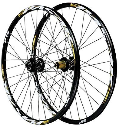SJHFG 26/27.5/29in Fahrrad Laufrad,Aluminiumlegierung Doppelwandige MTB-Felge Vorne 2 Hinten 4 Lager Scheibenbremse 12/15MM Laufwelle (Color : Yellow, Size : 26in/15mmaxis)