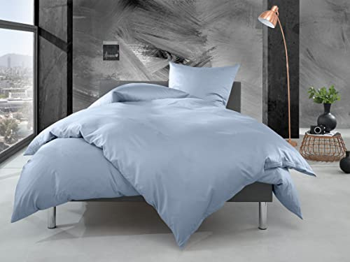 Bettwaesche-mit-Stil Mako Perkal Bettwäsche Uni einfarbig blau (Garnitur 155x220 + 80x80 cm)