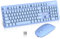 Wireless Keyboard Mouse Combo Dual Mode (BT+2.4G) Rechargeable Full Size Multi-Device Bluetooth & 2.4G Wireless Cordless USB Cute Retro Round Keycaps Keyboard and Silent Mouse Set for PC Laptop-Blue